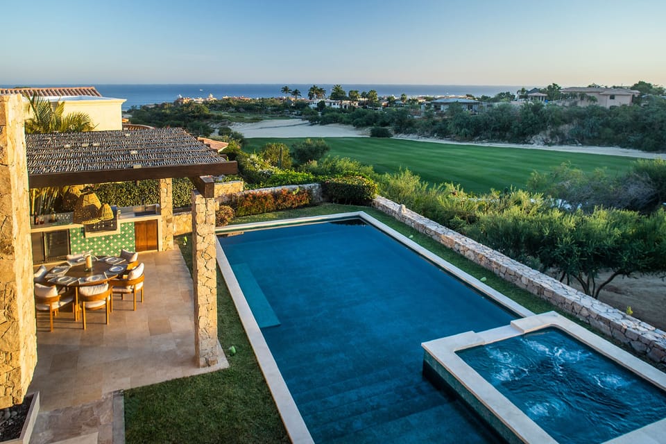 Bird's eye view of fairway and Sea of Cortez
