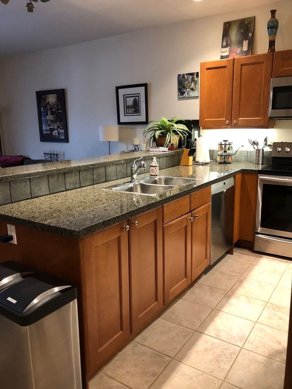 Lots of counter space to prep on while conversing with guests sitting at the bar
