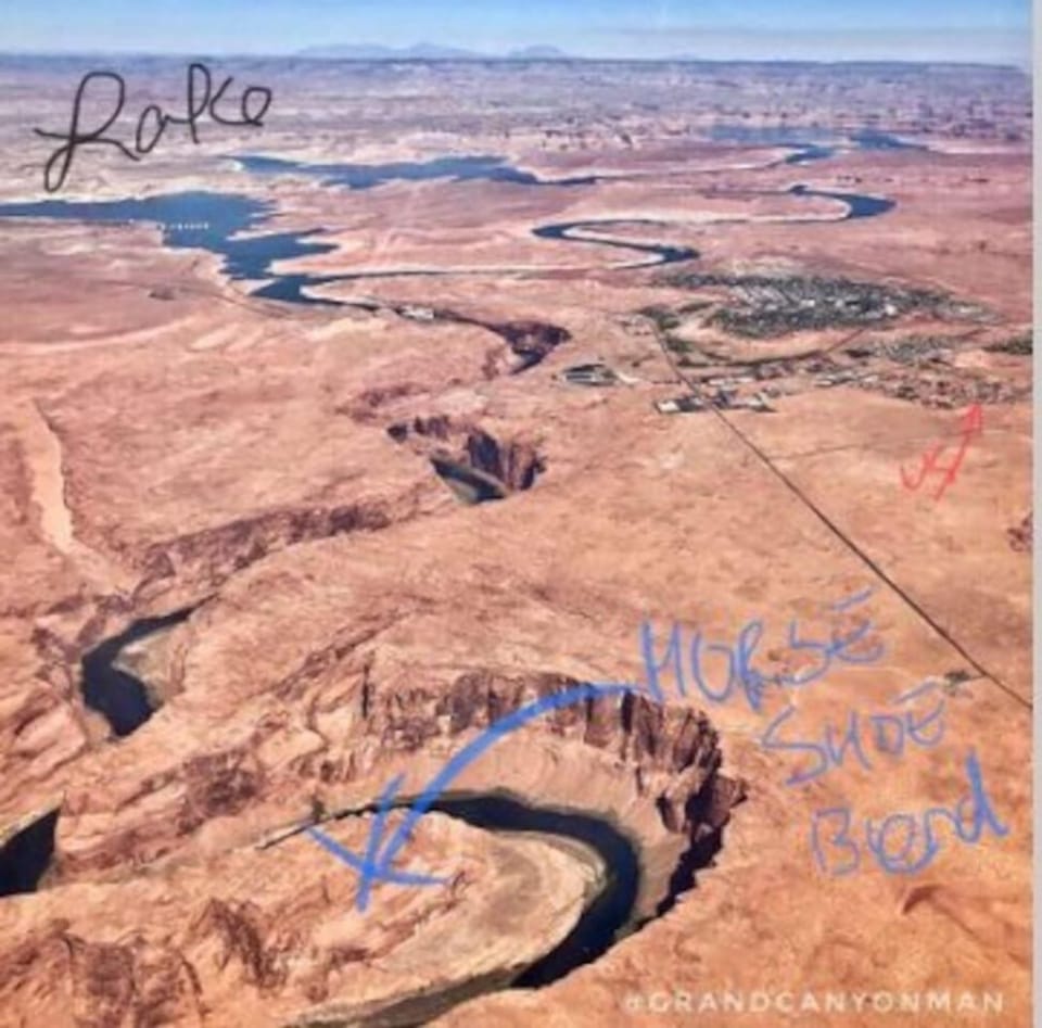 See how close we are, red line points to my home; Antelope Canyon is just out of the photo to the right.