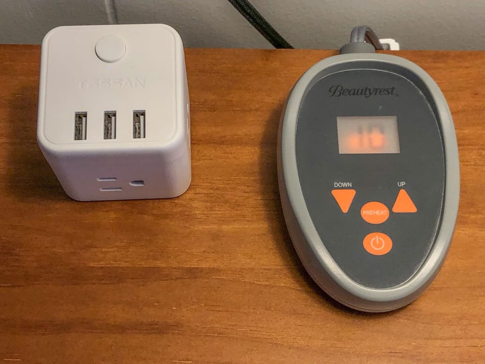 Mattress heater and power source on end tables in bedrooms 