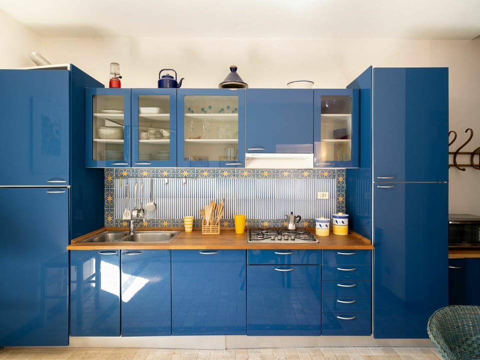 Cabinetry, Furniture, Building, Blue, Shelving, Kitchen, Shelf, Interior Design, House, Material Property