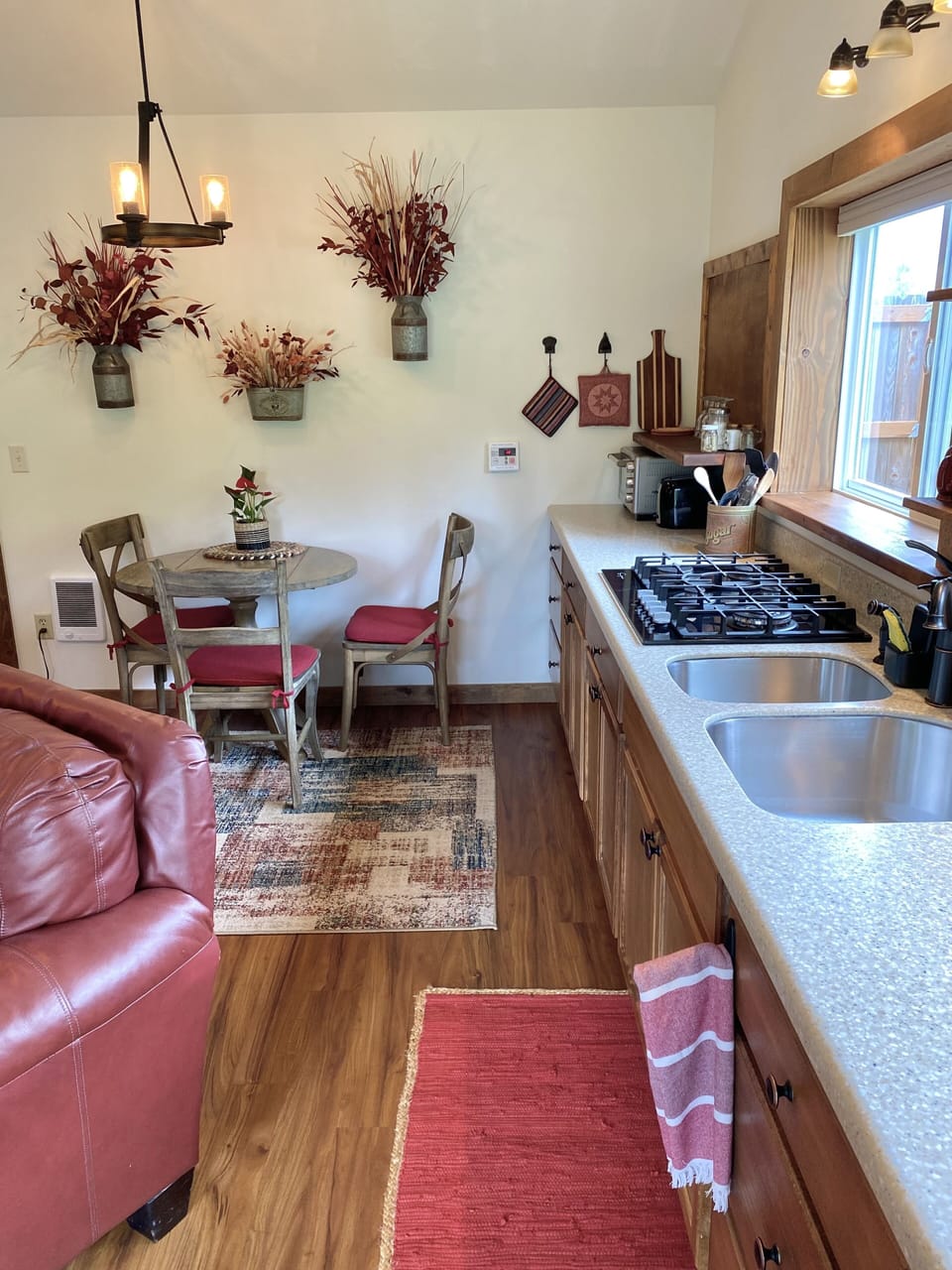 Kitchen has everything: spices, herbs, condiments, coffee, teas and more.