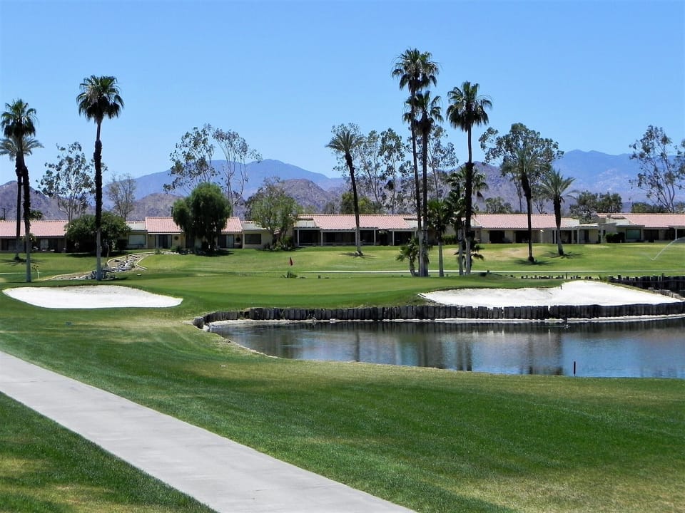 View of the ninth green and mountain from the clubhouse patio