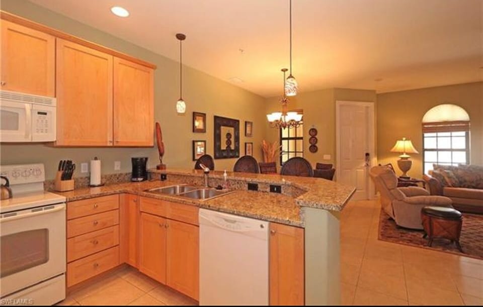Kitchen View  with Dining Room/Living Room