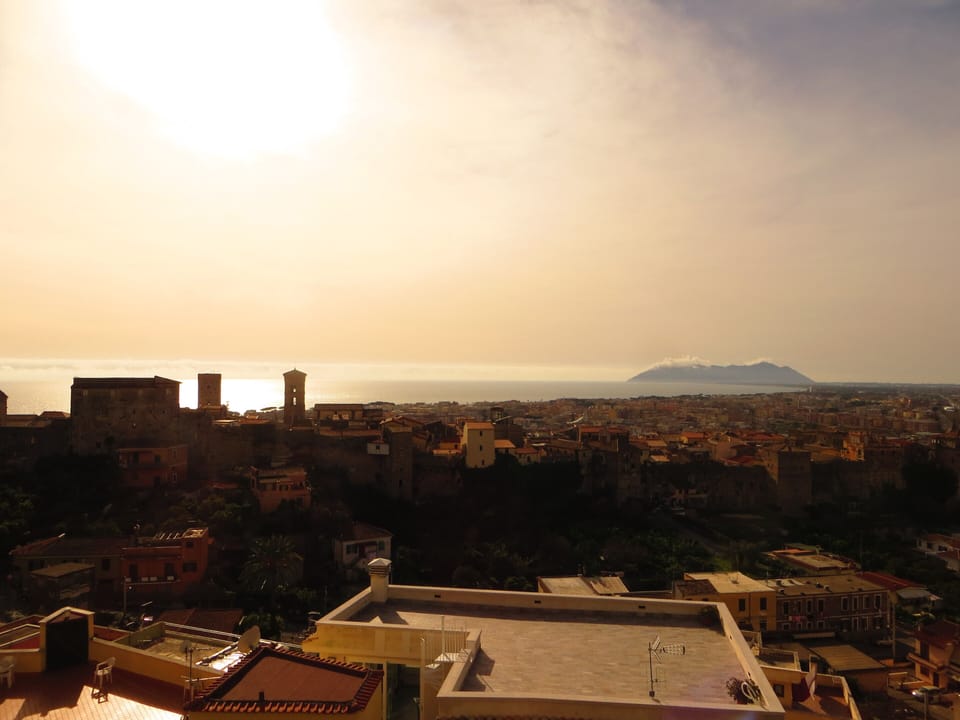 View on the old town the sea and Monte Circeo.