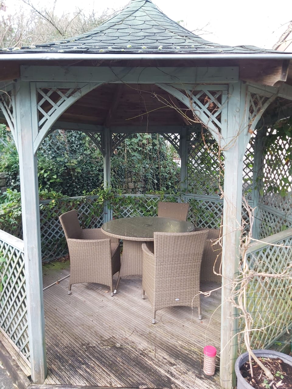 Seating by the fishpond