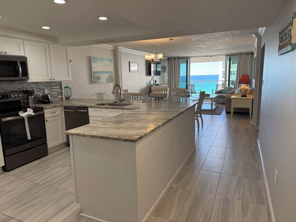 Large open kitchen with view
