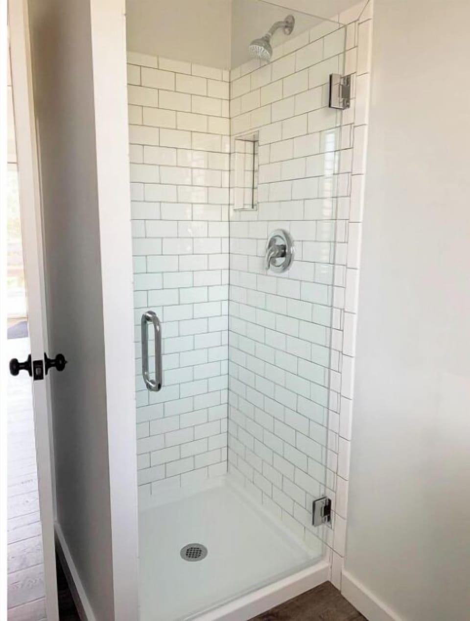 3x3 tiled stall shower with glass door