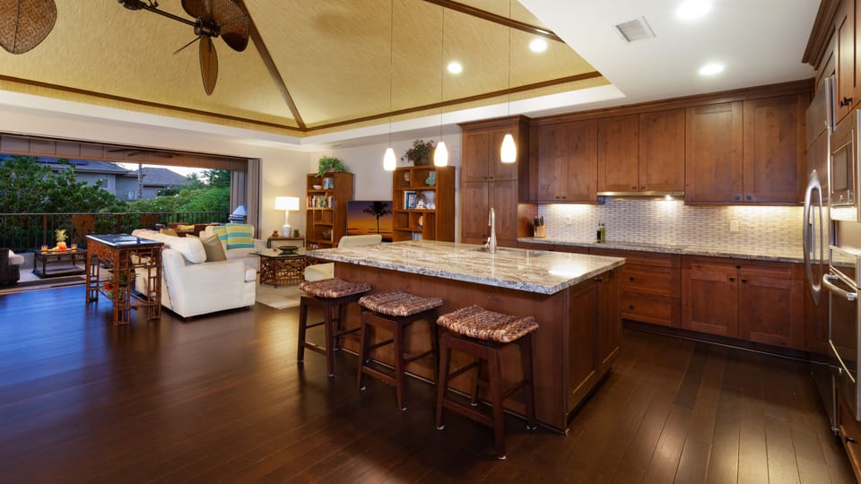 Fully stocked gourmet kitchen with a great assortment of spices, oils and essentials provided