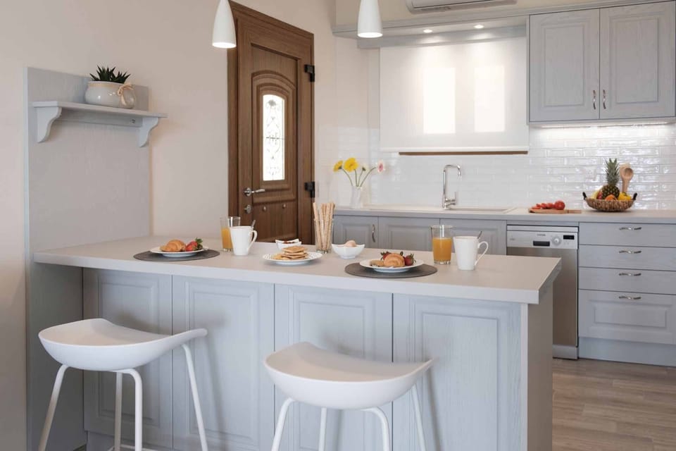 Armikes Beachfront  Suite 2 Afionas Corfu Kitchen And Dining Area 