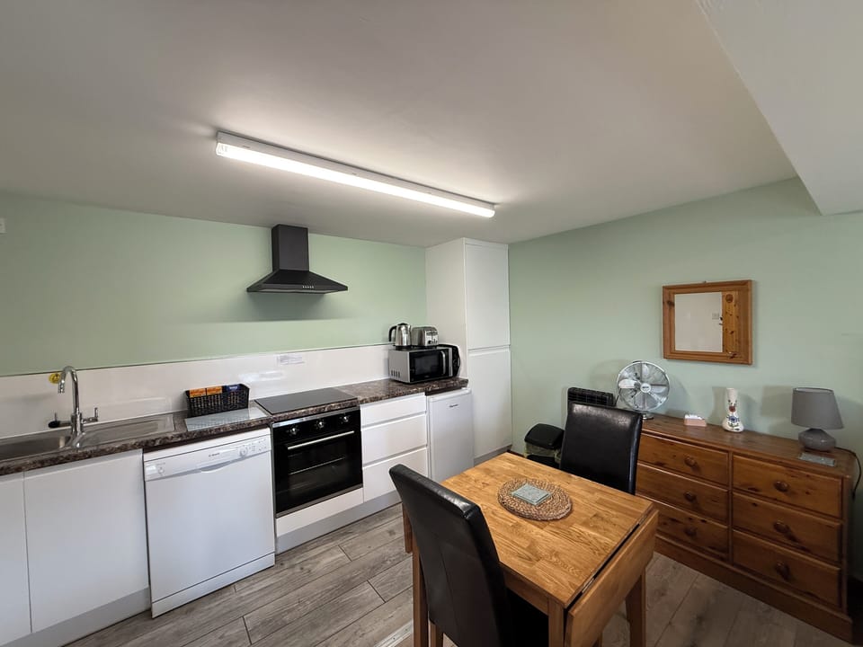 Kitchen with sink, dishwasher, Electric oven & hob, Microwave, fridge, 