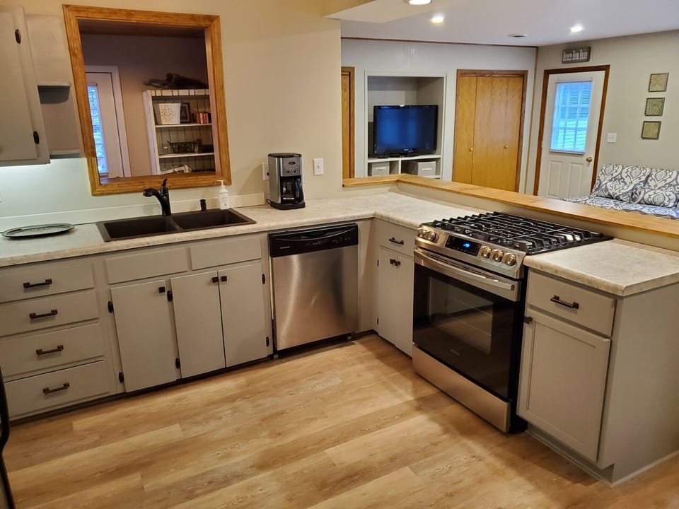 Fully stocked kitchen. 