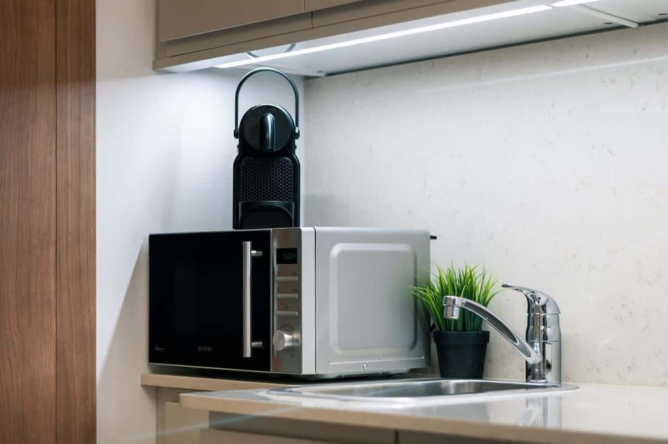 Microwave in the kitchenette.