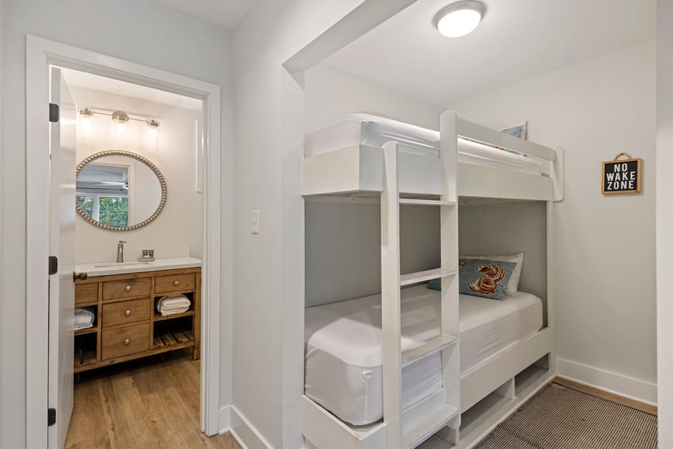 Bedroom 2: King, Bunk Beds, TV, Private Bath, Second Floor