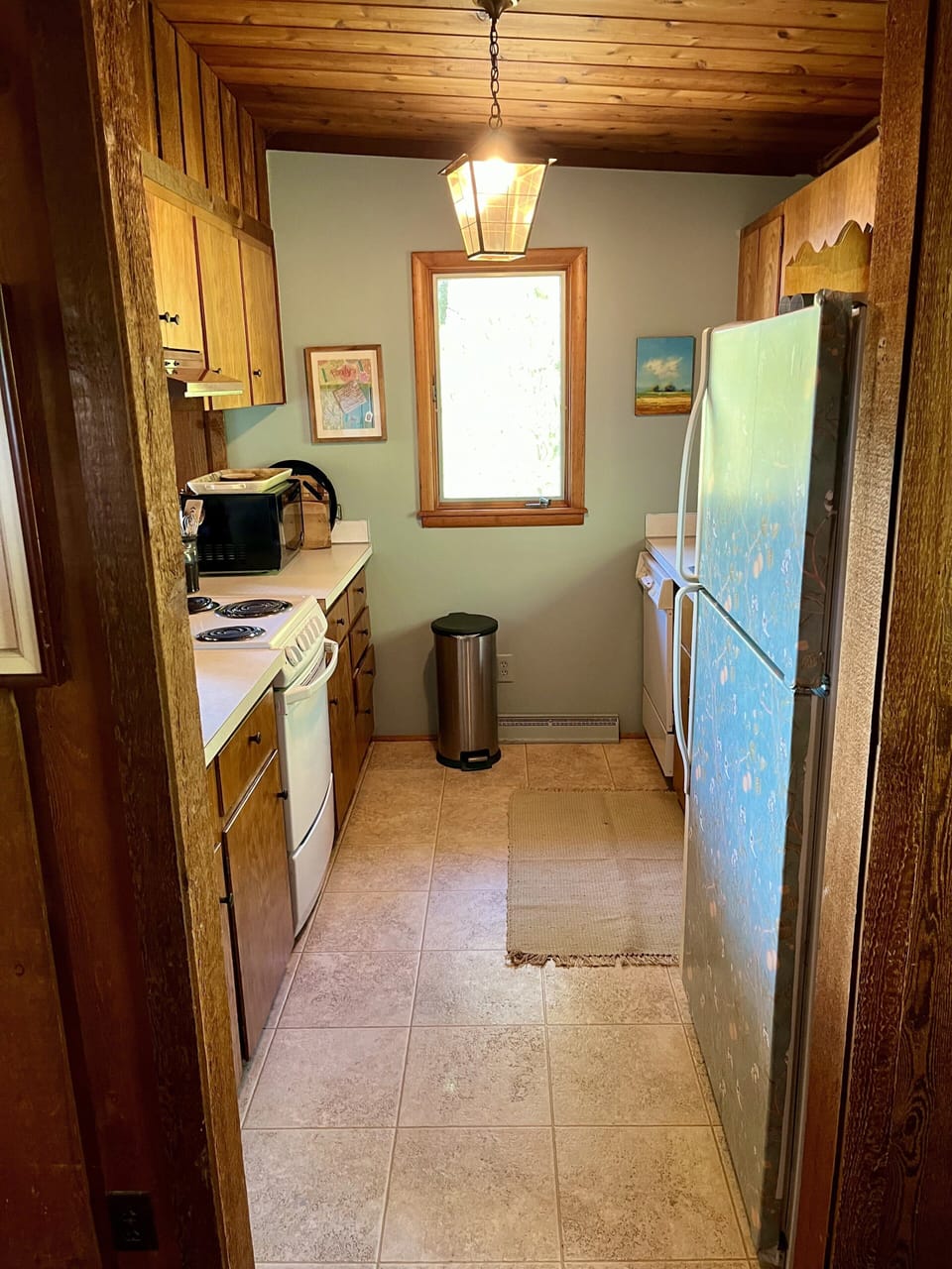 Kitchen, main floor, well-stocked, faces towards Lake MI and woods