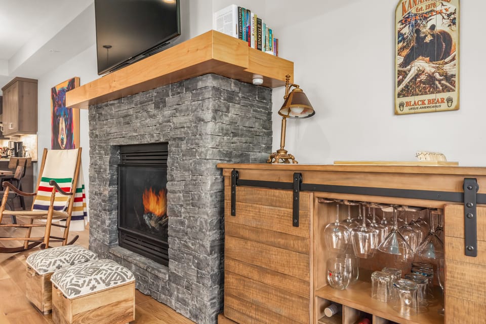 Cozy Fireplace and Bar
