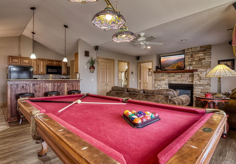 Cabin in Wears Valley "Sunset View Chalet" - Pool table and living room