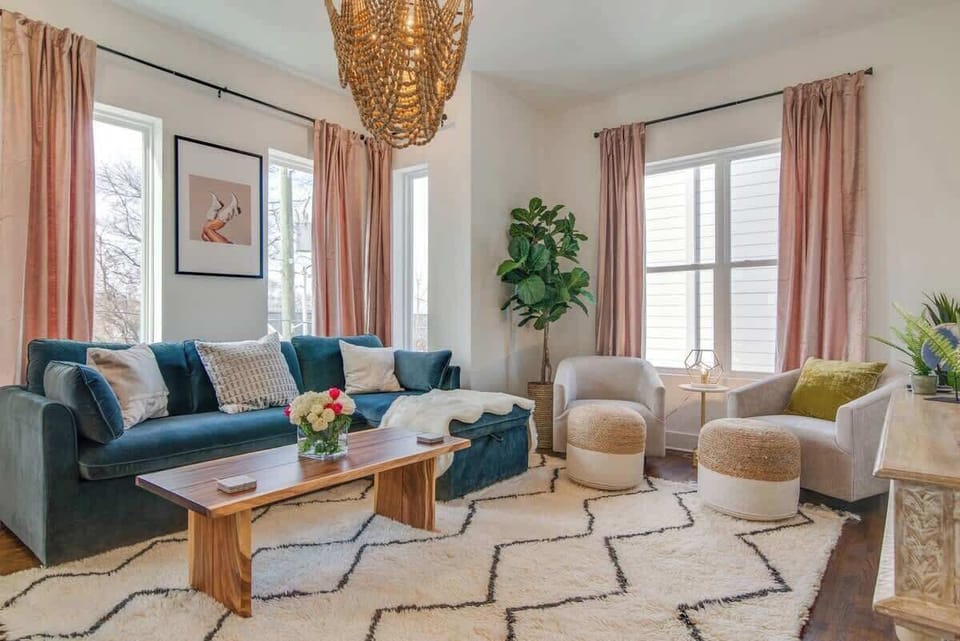 The cozy living room couch folds out into a queen bed, providing extra sleeping space!