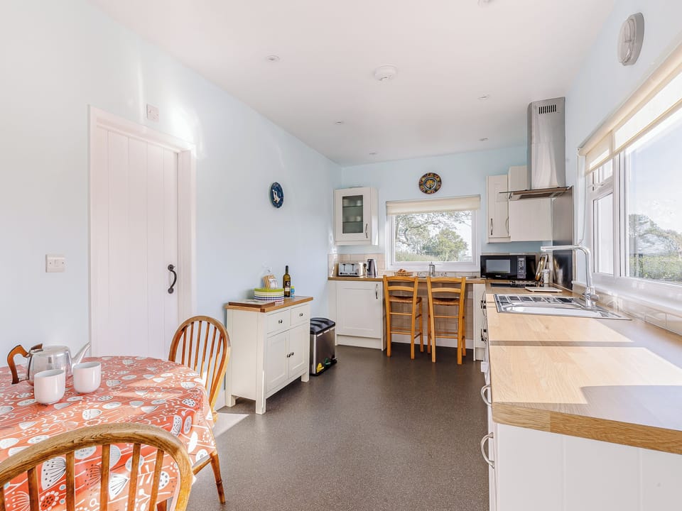Kitchen, fully equipped kitchen which is bright with the morning sunshine | Mark Farmhouse, Tillingham, near Southminster