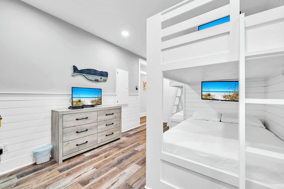 1st Floor - bunk room - 4 full beds, TV in each bunk and arcade games!!