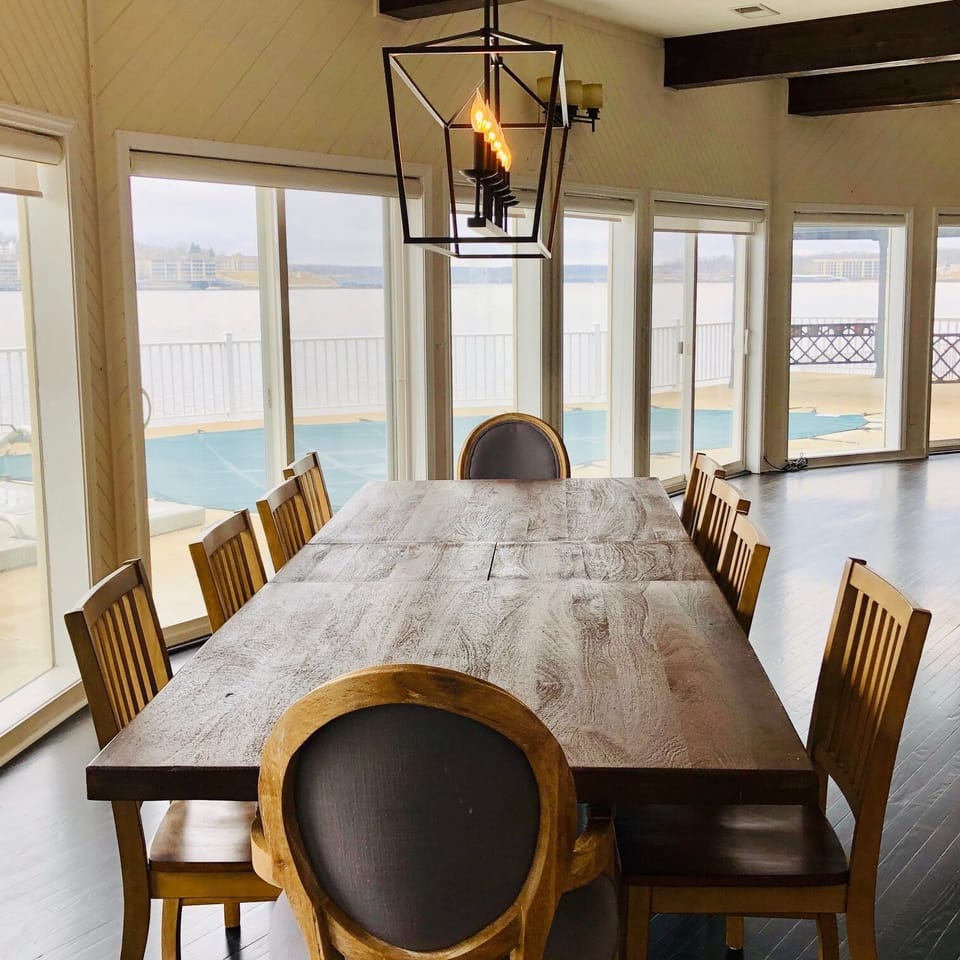 Wonderful seating for 10 at the dining table overlooking the lake!