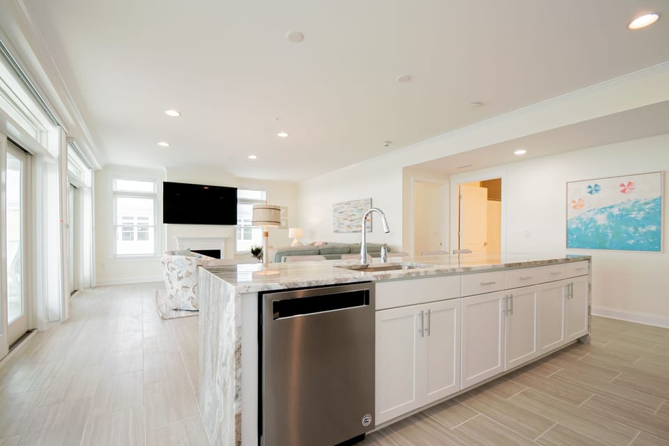 open floor plan of the kitchen and living room 
