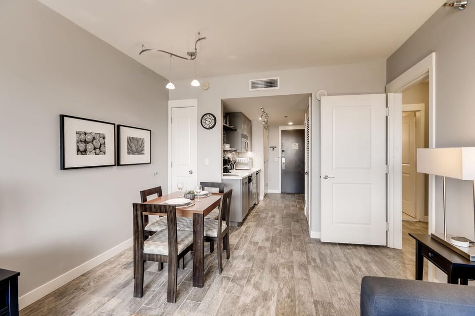 Dining for four and fully functioning kitchen, including dishwasher