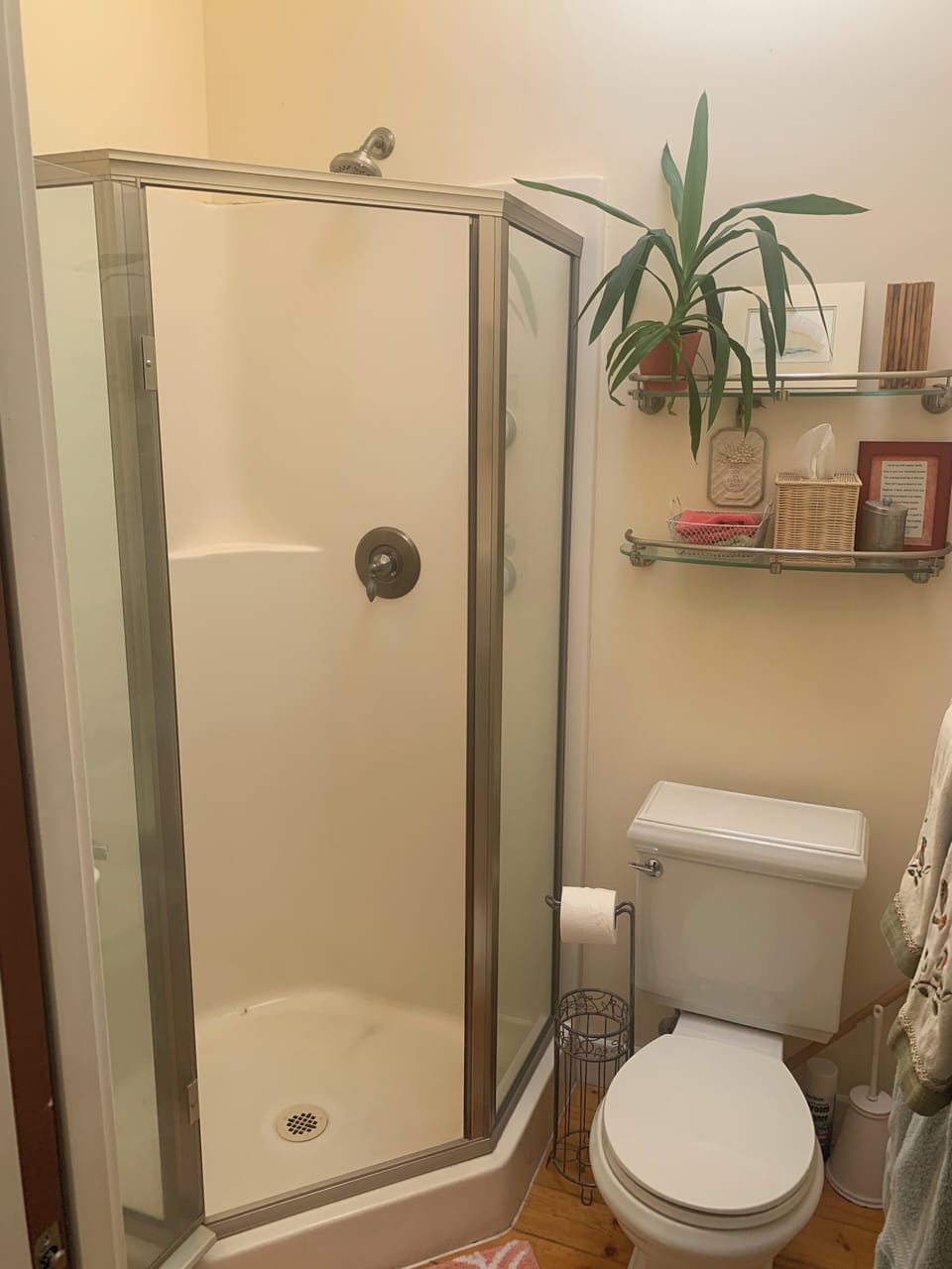 Annex en-suite bathroom with corner shower 