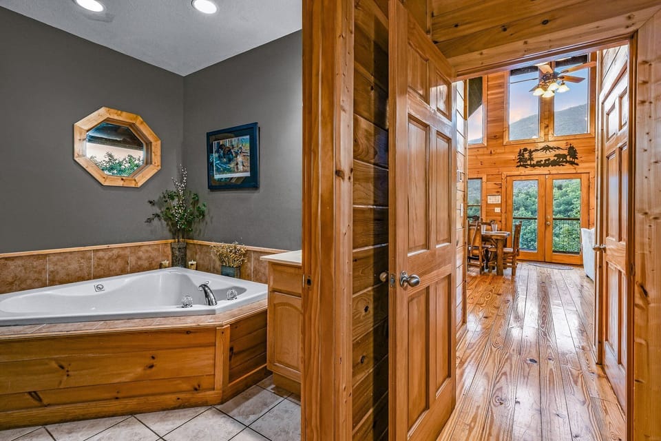 Indoors, Hardwood, Stained Wood, Floor, Bathtub