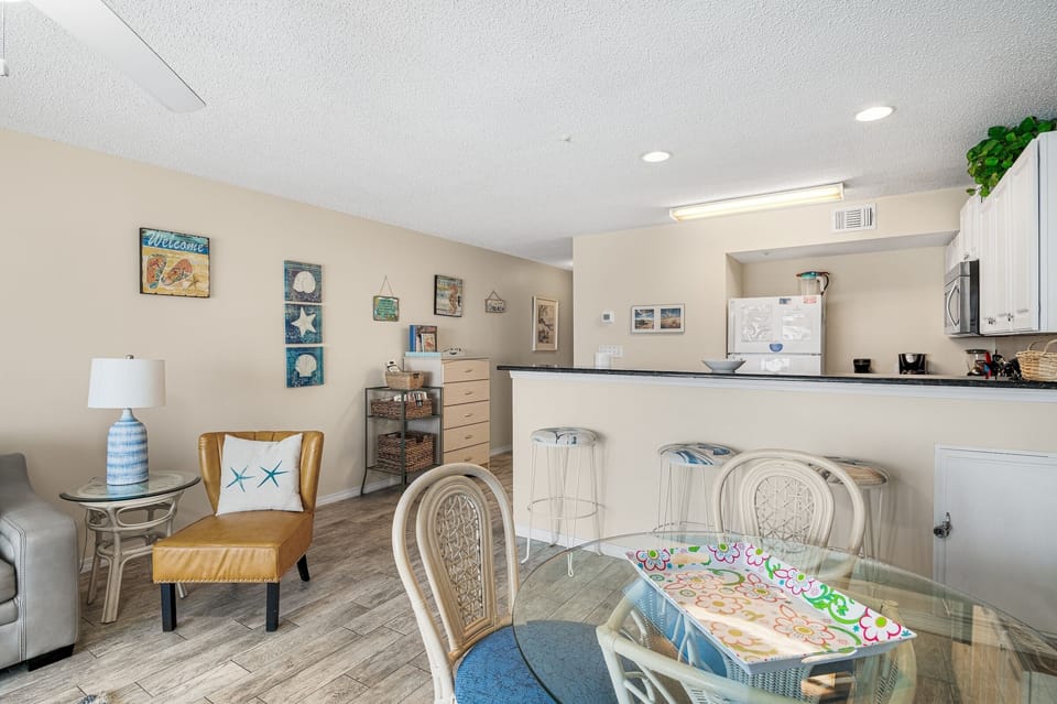 Share meals at the table just off the living area.