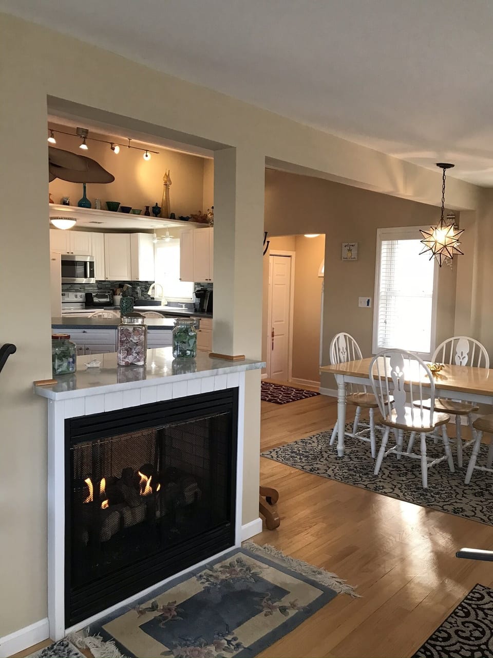 Beautiful double sided gas fireplace for those cool evenings