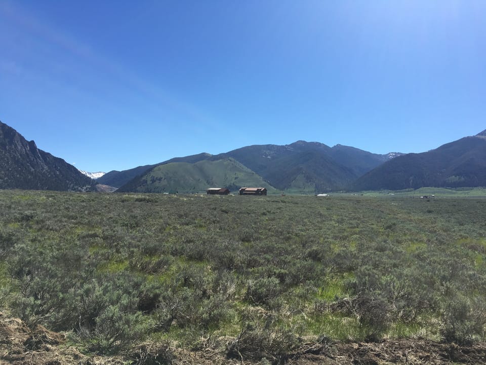 View of cabin from driveway, with caretaker's residence on left