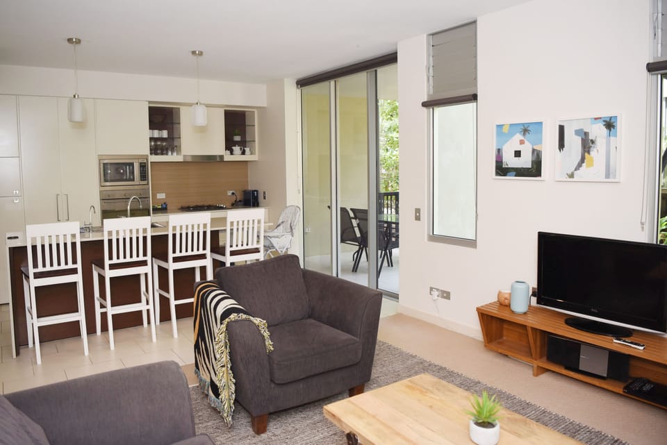 Combined kitchen, living and dining.