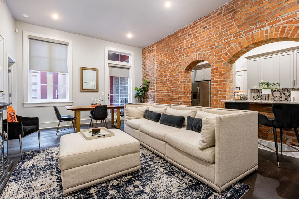Open concept living and dining area with ample comfortable seating for you and your guests. 58" Samsung Smart 4K TV that allows for streaming from your favorite apps, along with the DIRECTV Entertainment.
