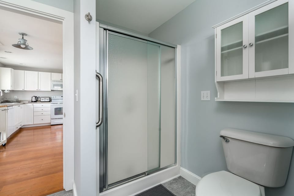 ocean facing second floor bathroom with a shower