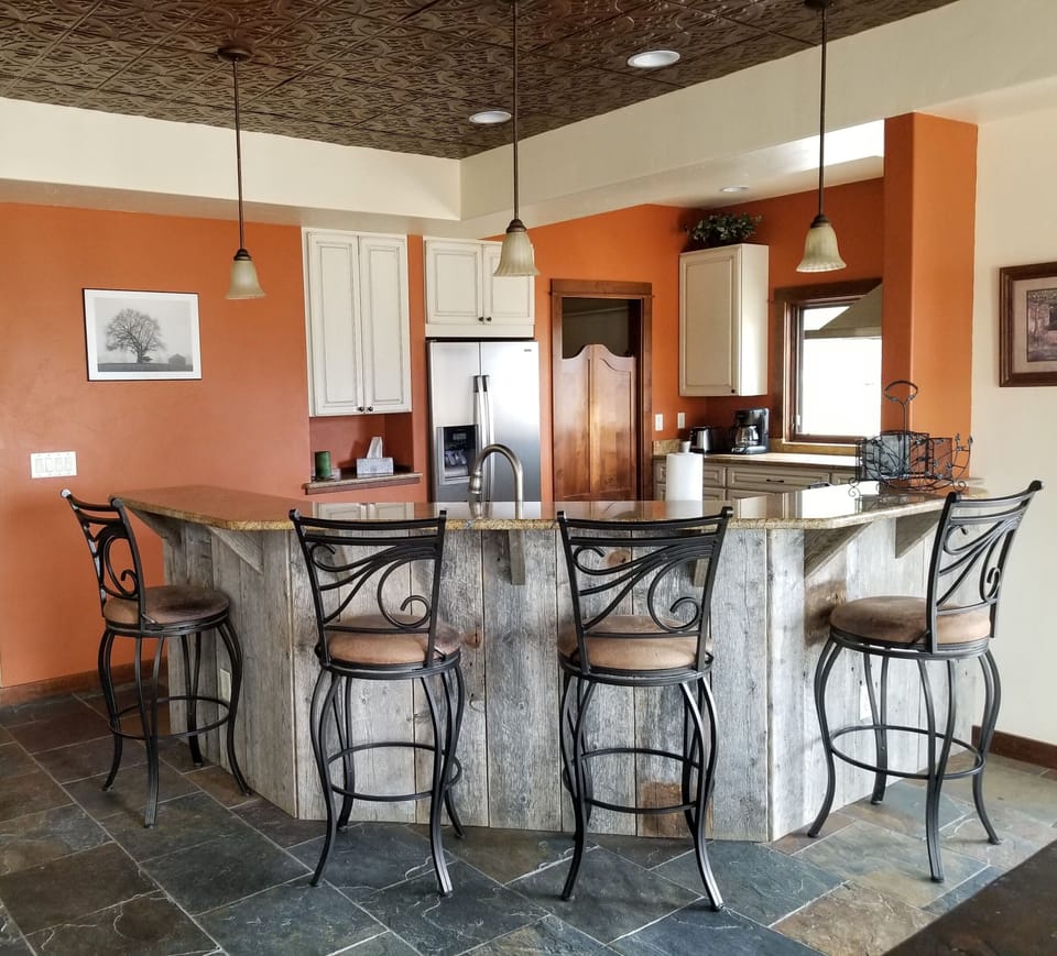 The bar provides additional seating.