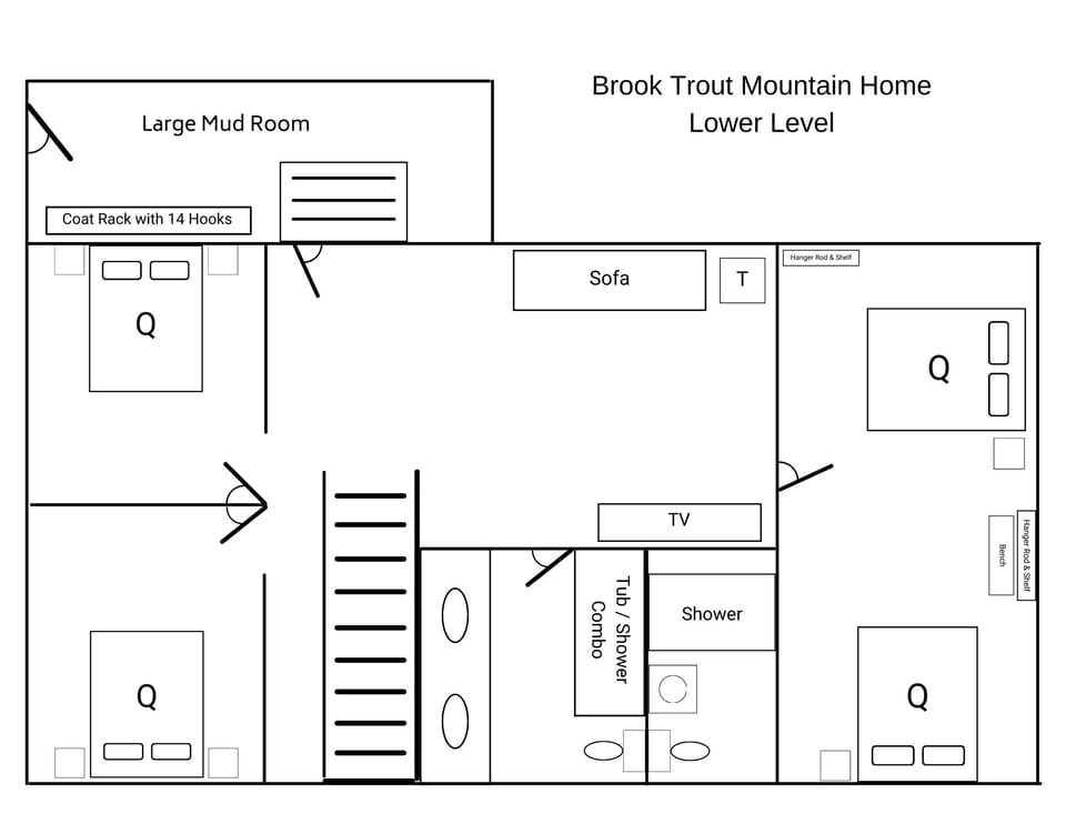 Brook Trout Mountain Home lower level floor plan (click to view full image)