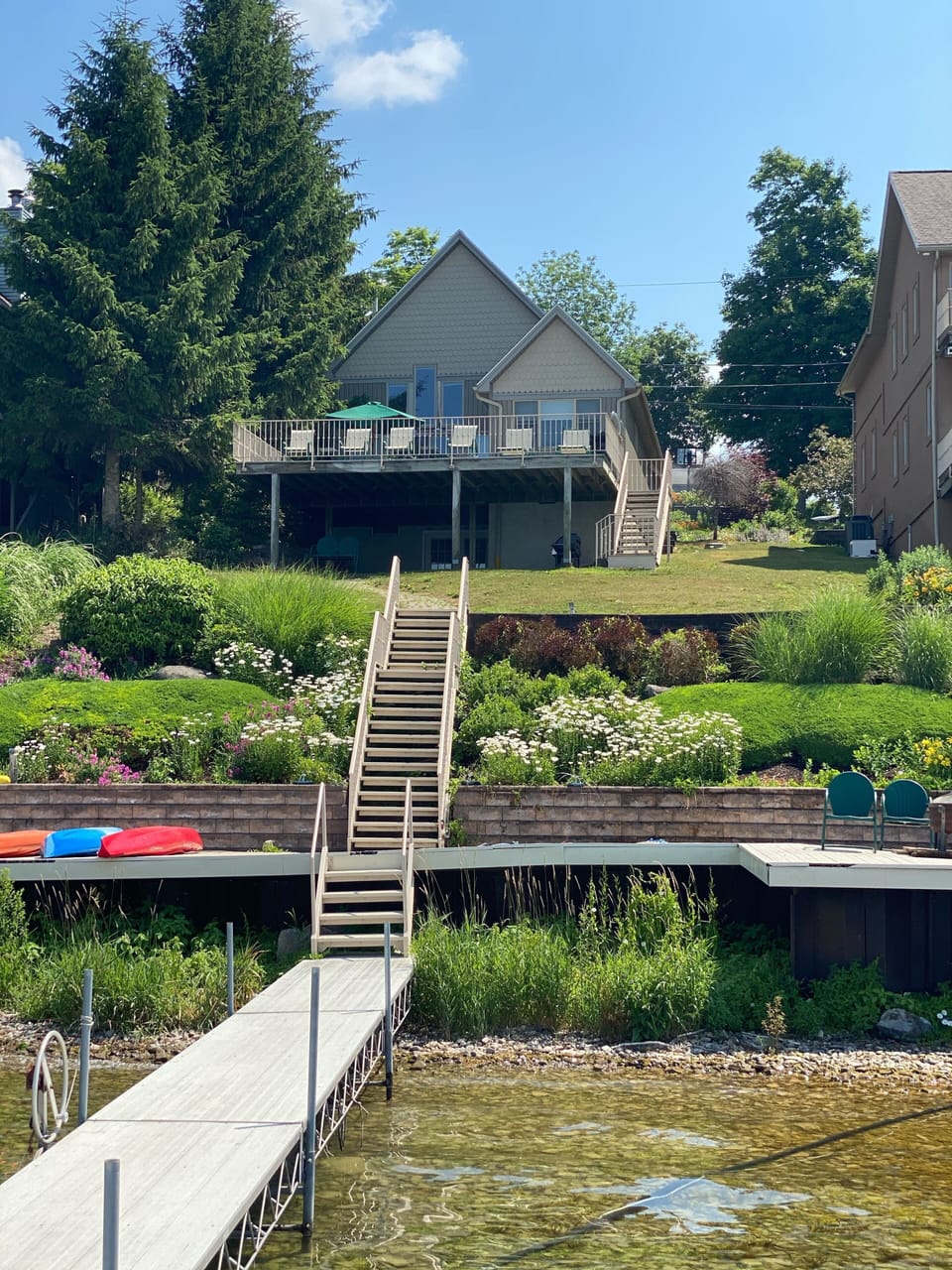Dock view of the lake house.  