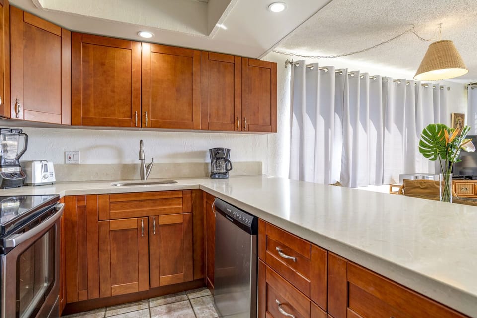 Spacious and well stocked kitchen for convenient meals in