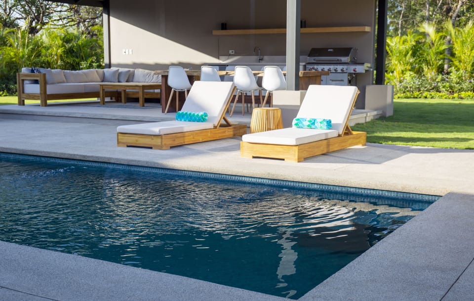 Outdoor patio and dining area with sound system