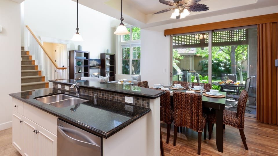 Enjoys meals inside or on the lanai