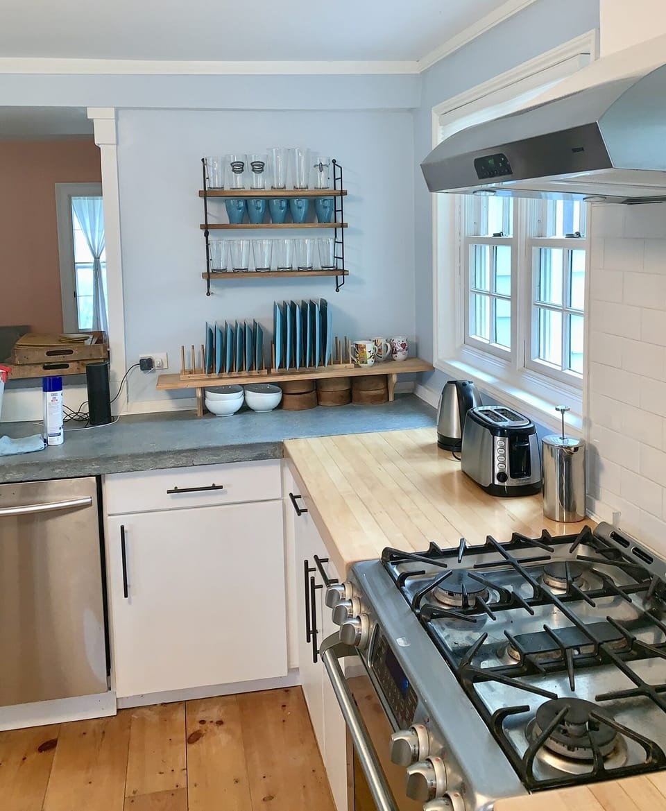 Large kitchen with new stainless steel appliances
