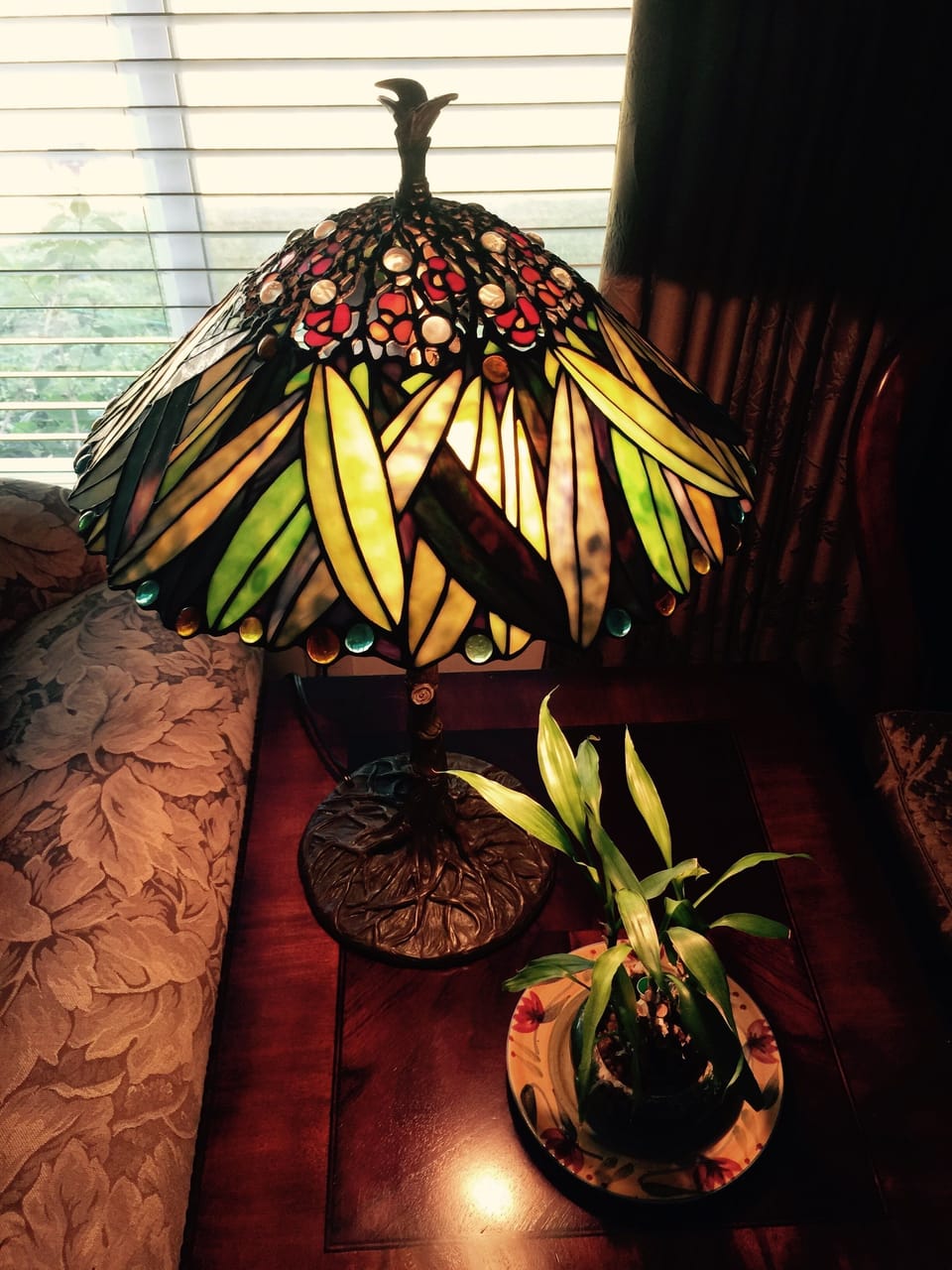 Stained glass lamp in living room