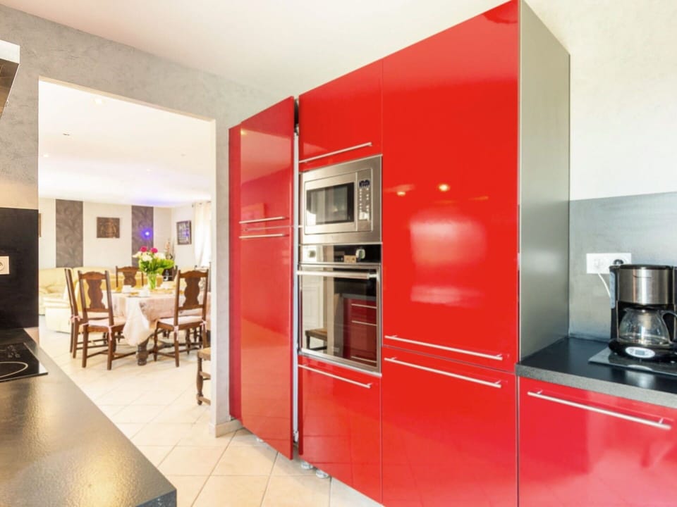Furniture, Building, Cabinetry, Chair, Lighting, Table, Kitchen Appliance, Home Appliance, Kitchen, Orange