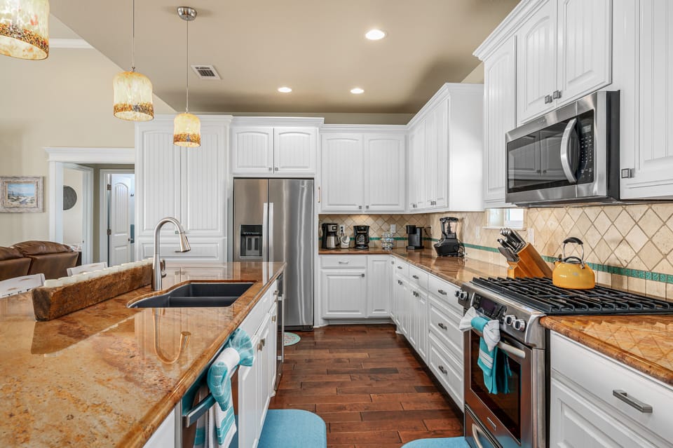 Large kitchen for family meals.