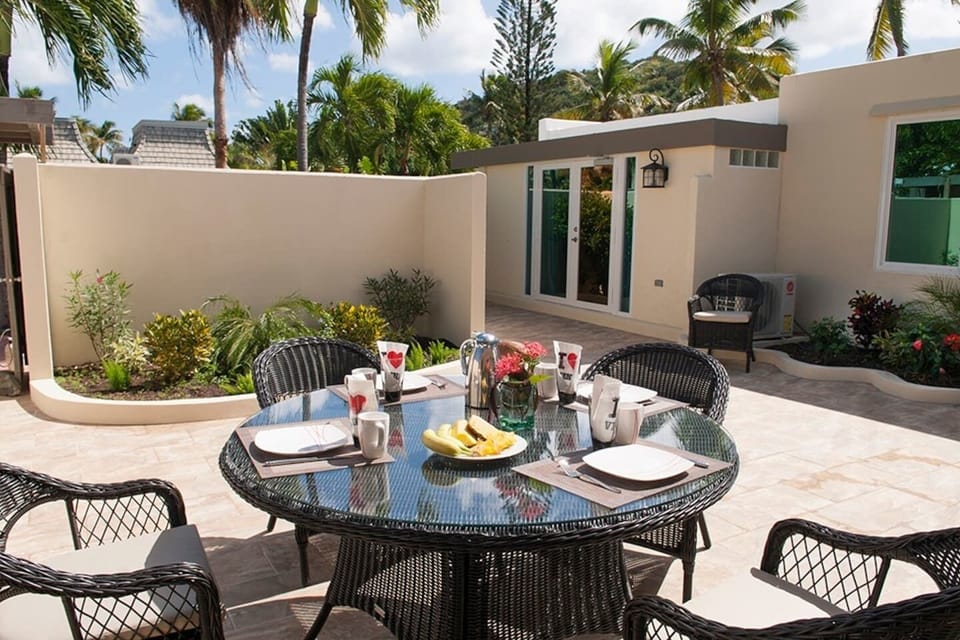 Private courtyard with dining table