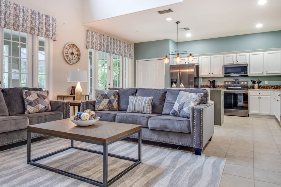 Open family room and kitchen