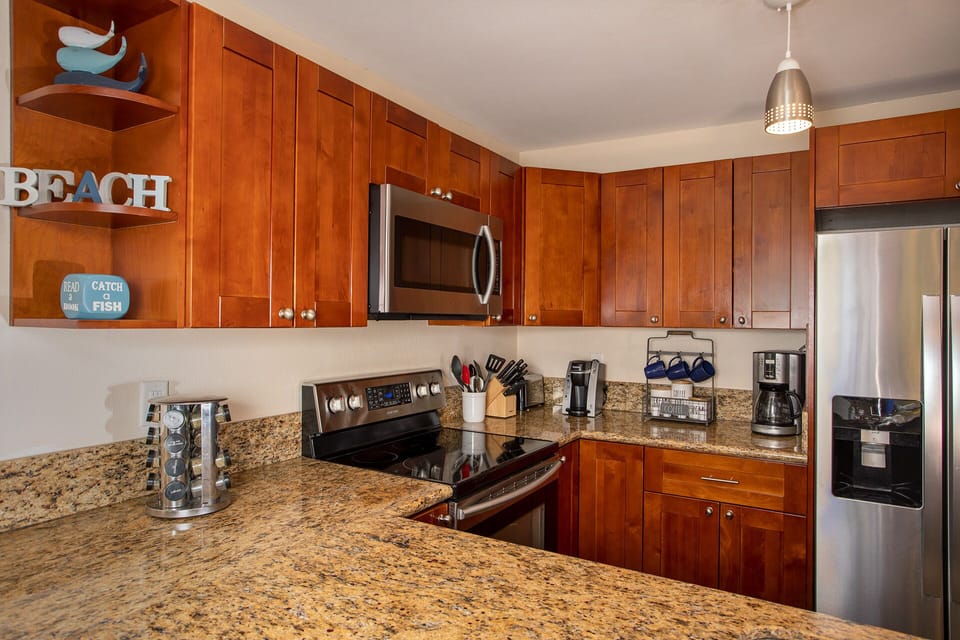 Make your morning coffee with either the Keurig or regular drip coffee pot.