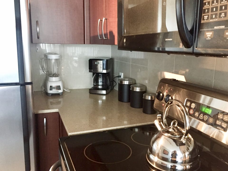 coffee maker, tea kettle, blender, rice cooker