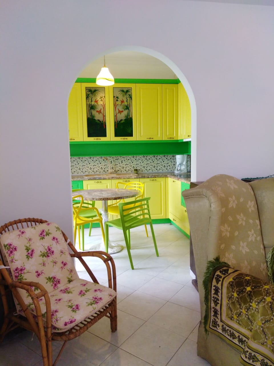 the kitchen viewed from the living room